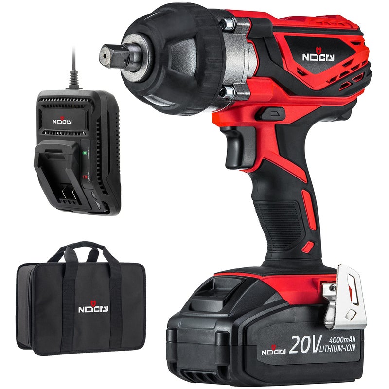 NoCry 20V Cordless Impact Wrench Kit - 300 ft-lb (400 N.m) Torque, 1/2 inch Detent Anvil, 2700 Max IPM, 2200 Max RPM, Belt Clip; 4.0 Ah Battery, Fast Charger & Carrying Case Included - Image 1